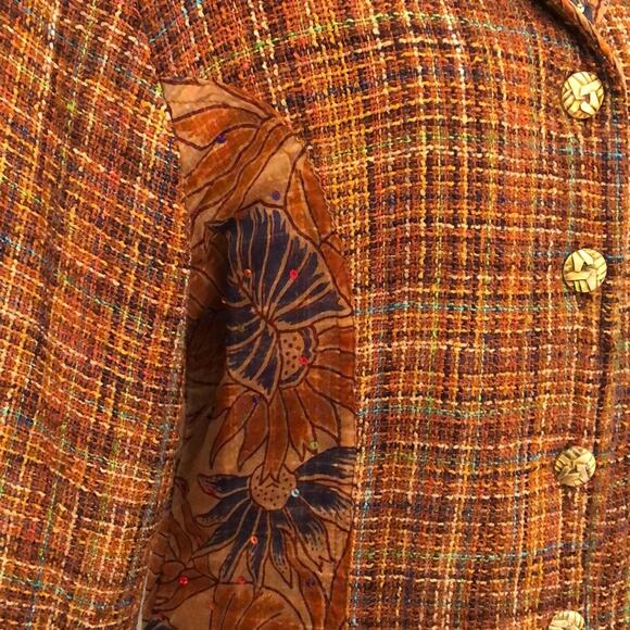 Daniel K Copper Vintage Tweed & floral with sequin Blazer Jacket-Small - Picture 4 of 8